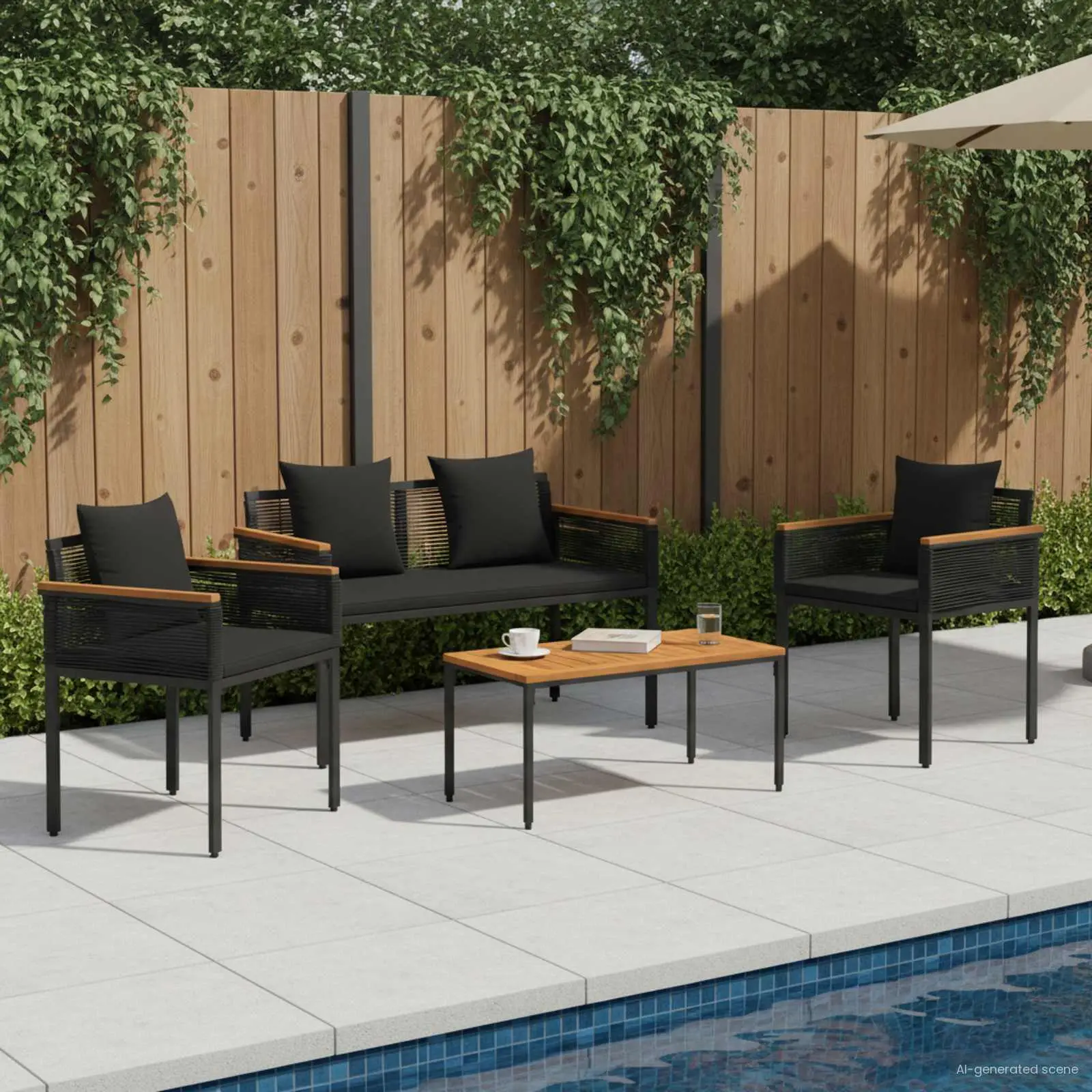 Ensemble de meubles d’extérieur 4 pcs Noir polyrotin vidaXL 42025225