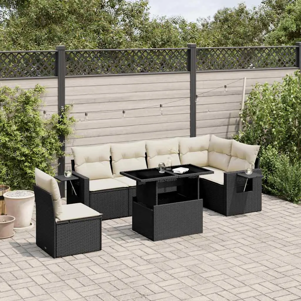Ensemble de jardin 7 pcs résine tressée modulable et table relevable Noir – ComfortXL Outdoor Living