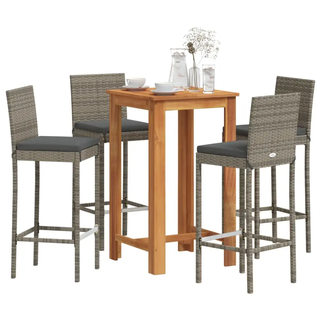 Ensemble de bar de jardin 5 pcs gris bois massif acacia rotin vidaXL 3295265