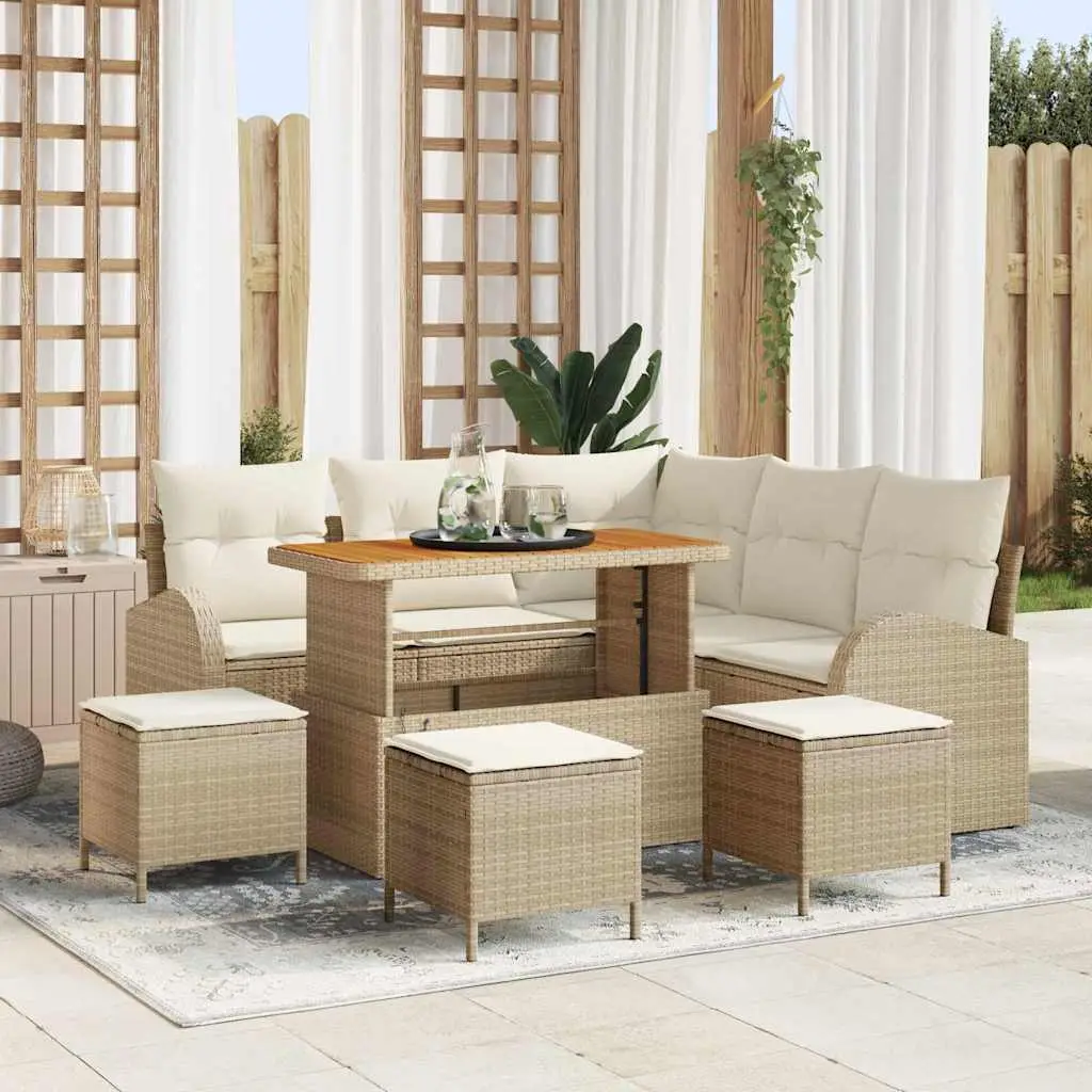 Ensemble Canapé Spacieux Résine Tressée & Bois Massif Design Élégant Jardin Beige et Crème – ComfortXL Outdoor Living