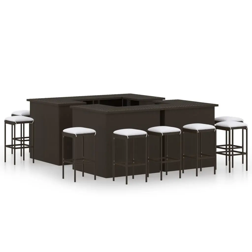 Ensemble de bar de jardin 16 pcs coussins Résine tressée Marron vidaXL 3064928