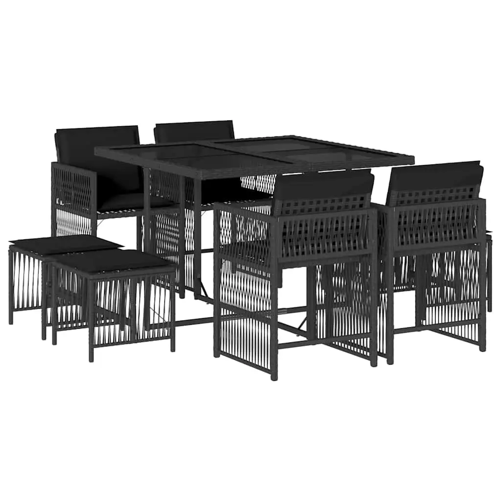 Ensemble de 9 pcs table de jardin avec chaises – mobilier de jardin coussins noir résine tressée-JU2477