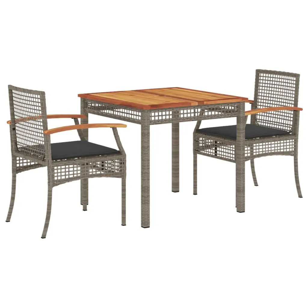 Ensemble de 3 pcs table de jardin avec chaises – mobilier de jardin coussins gris résine tressée-JU2452