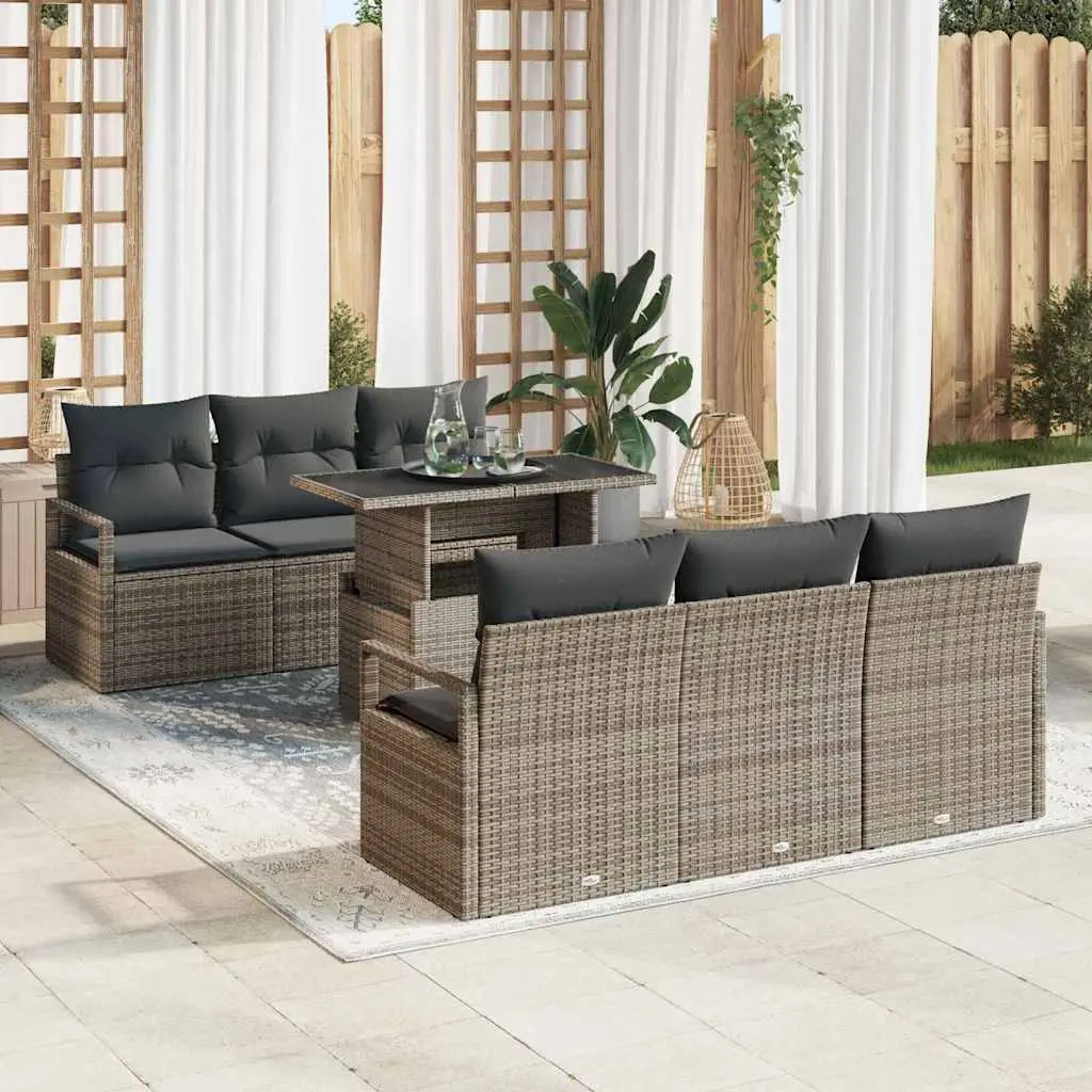 Ensemble de canapé de jardin avec stockage 7 pcs Gris polyrotin vidaXL 3348745