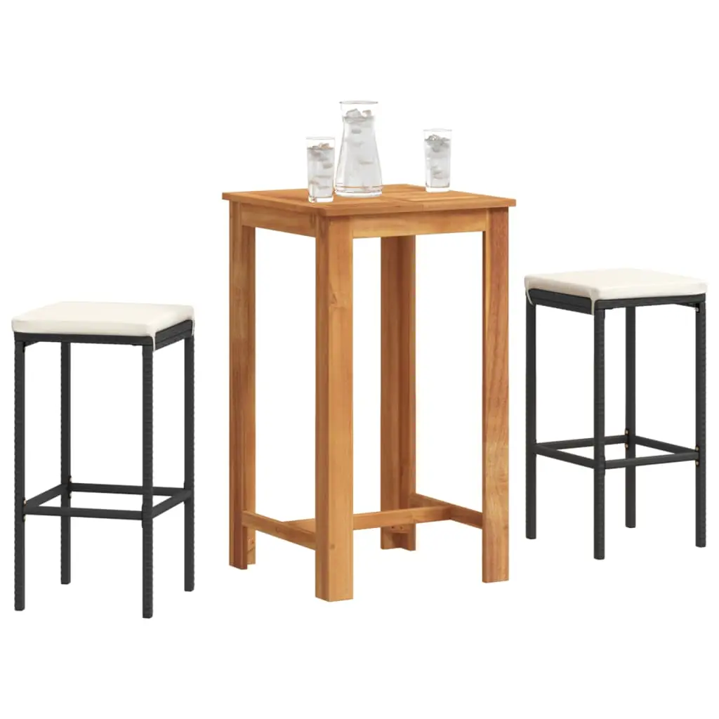 Ensemble de bar de jardin 3 pcs noir bois massif acacia rotin vidaXL 3295267