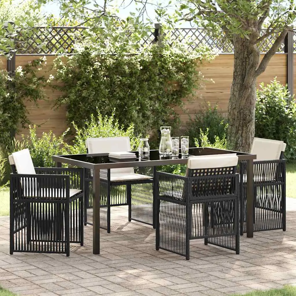 Ensemble de salle à manger pour jardin 5 pcs Noir vidaXL 3380647 Noir et blanc crème