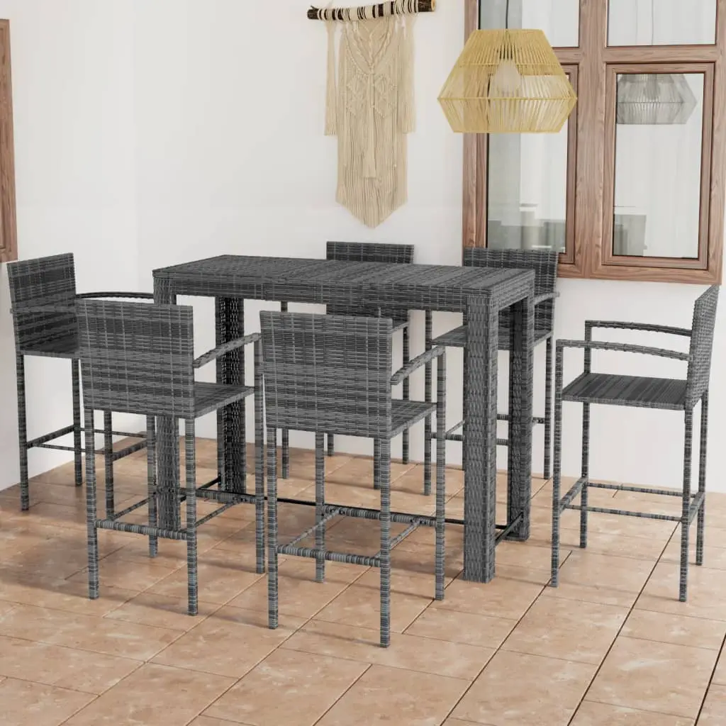Ensemble de bar d’extérieur 7 pcs accoudoir Résine tressée Gris vidaXL 3064815