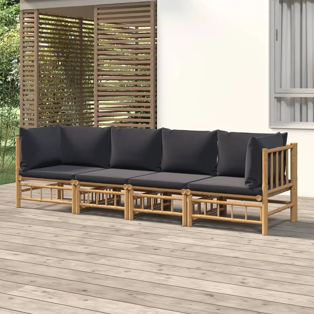 Ensemble Canapé Jardin Bambou 4 pcs Coussins Gris Foncé Modulaire – ComfortXL Outdoor Living