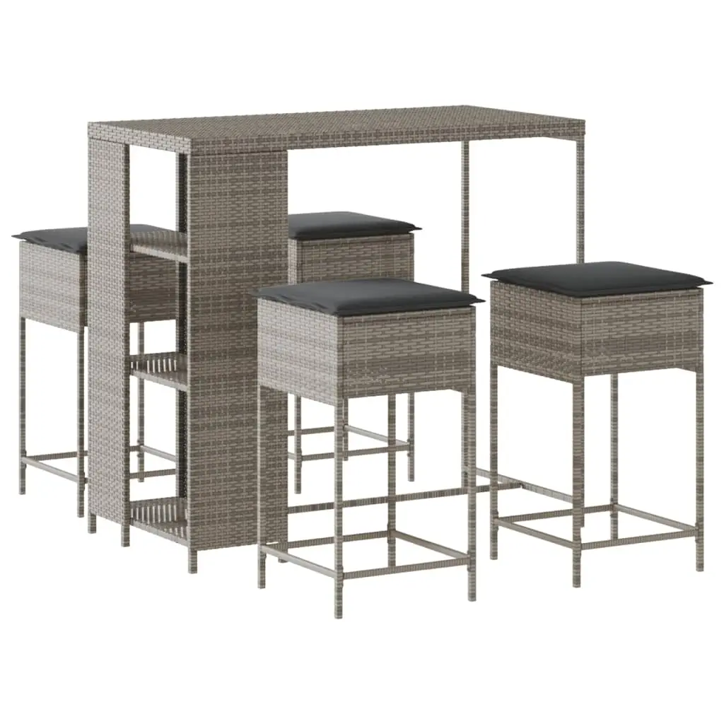 Ensemble de 5 pcs bar de jardin – Mobilier d’extérieur – Mobilier de jardin avec coussins gris poly rotin-JU2122