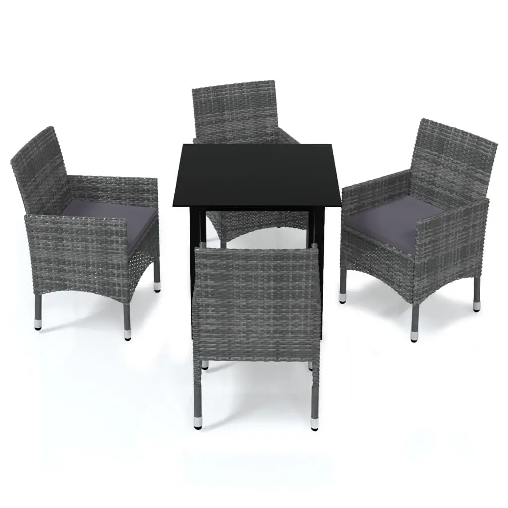 Ensemble de 5 pcs table de jardin et chaises avec coussins – mobilier de jardin Résine tressée Gris-JU2358