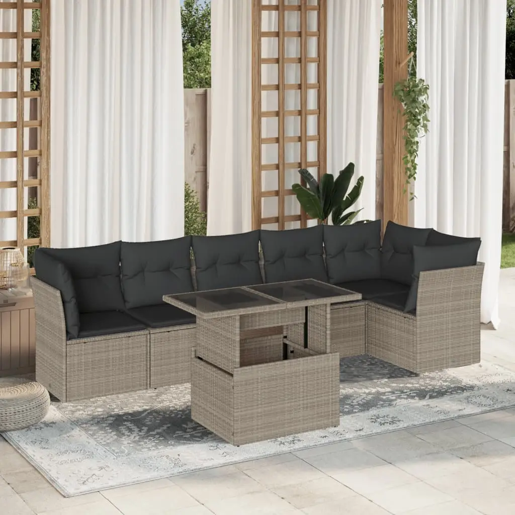 Ensemble de jardin 7 éléments résine tressée Gris Clair table transformable pour patio – ComfortXL Outdoor Living