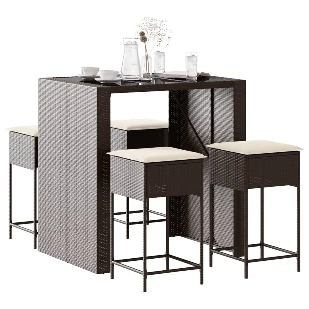 Ensemble de bar de jardin avec coussins 5 pcs marron poly rotin vidaXL 3261506