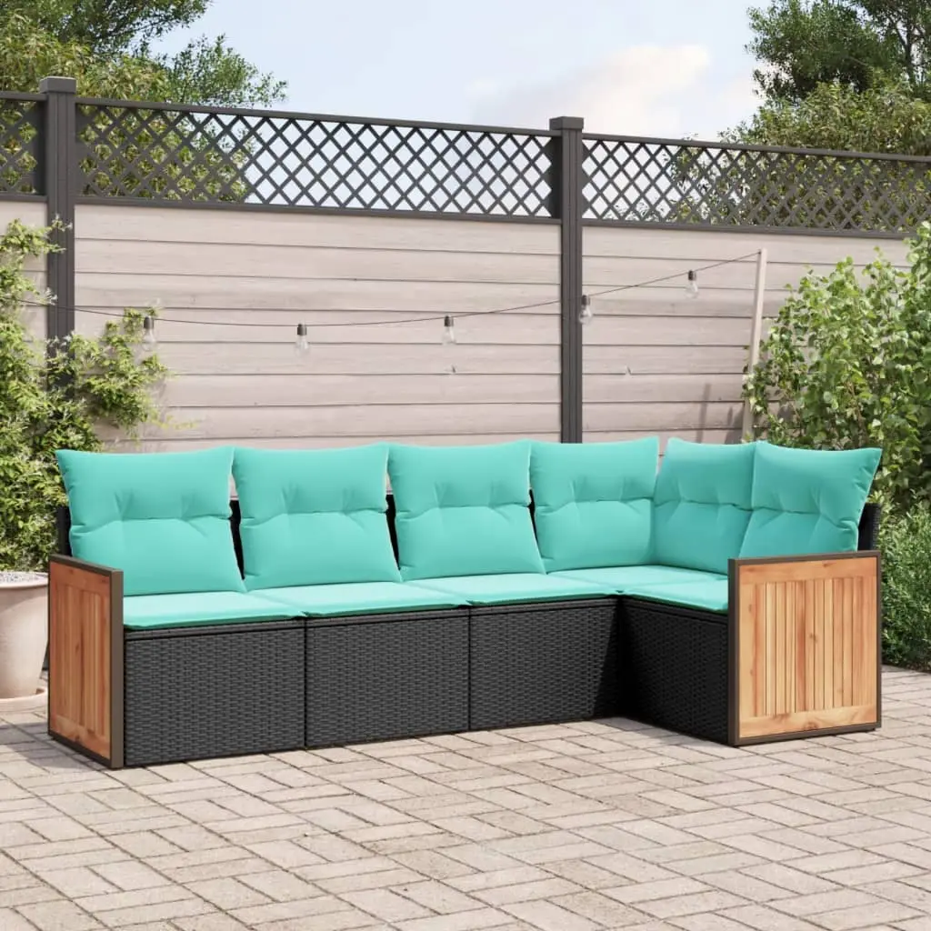 Ensemble de Jardin Compact Poly Rotin 5 Pièces Modulable Coussins Confort pour Patio Noir et Bleu – ComfortXL Outdoor Living