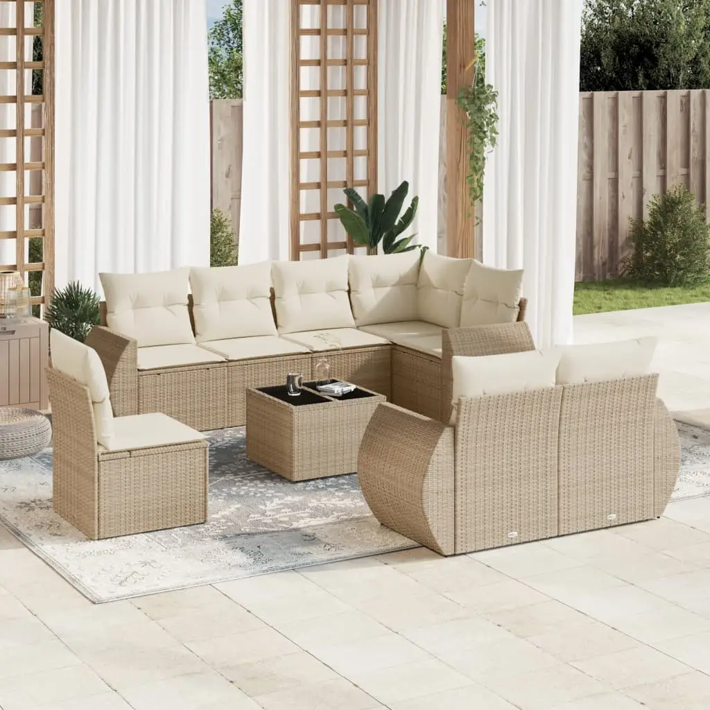 Ensemble Canapé de Jardin 8 Places en Résine Tressée Beige, Modulable avec Rangement et Table – ComfortXL Outdoor Living