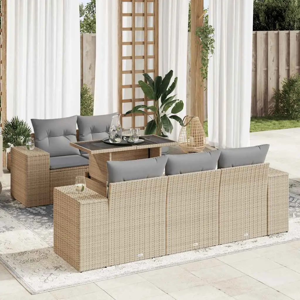 Ensemble canapés de jardin 6 pcs résine tressée modulable avec rangement et table ajustable beige – ComfortXL Outdoor Living