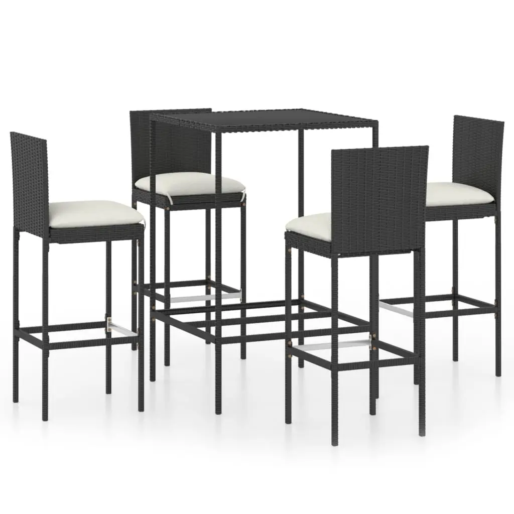Ensemble de 5 pcs bar de jardin – Mobilier d’extérieur – Mobilier de jardin et coussins Résine tressée Noir-JU1954