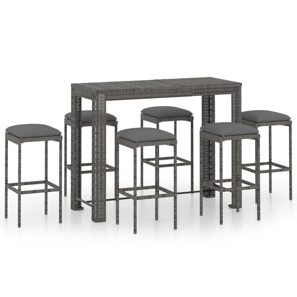 Ensemble de 7 pcs bar de jardin – Mobilier d’extérieur – Mobilier de jardin et coussins Résine tressée Gris-JU2001