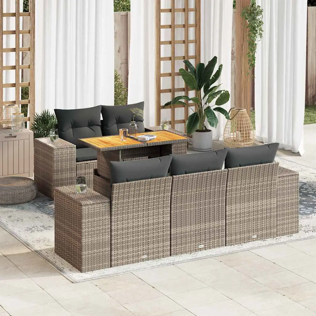 Ensemble de jardin 6 places résine tressée avec rangements et table haute Gris – ComfortXL Outdoor Living