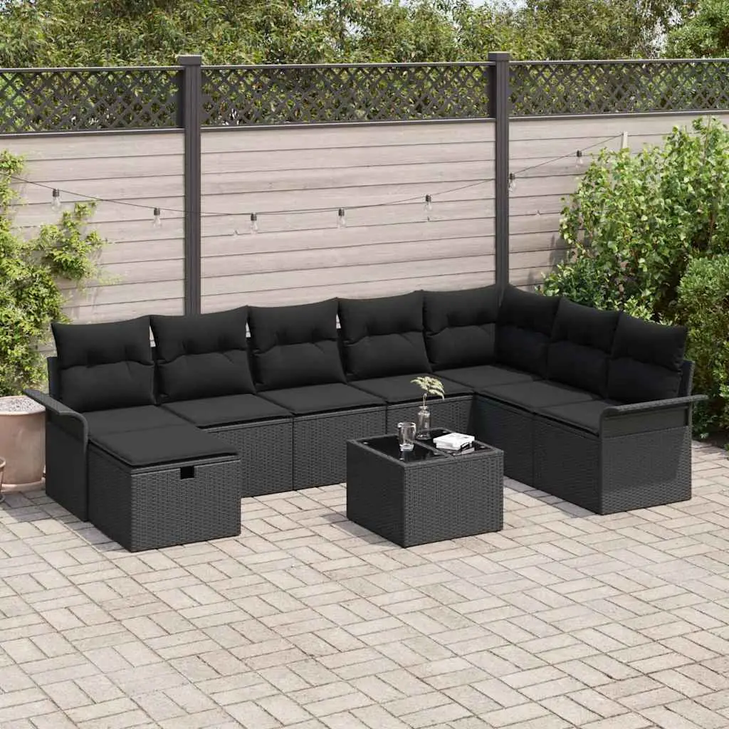Ensemble de canapé de jardin avec coussin 9 pcs Noir Poly rotin vidaXL 3360274