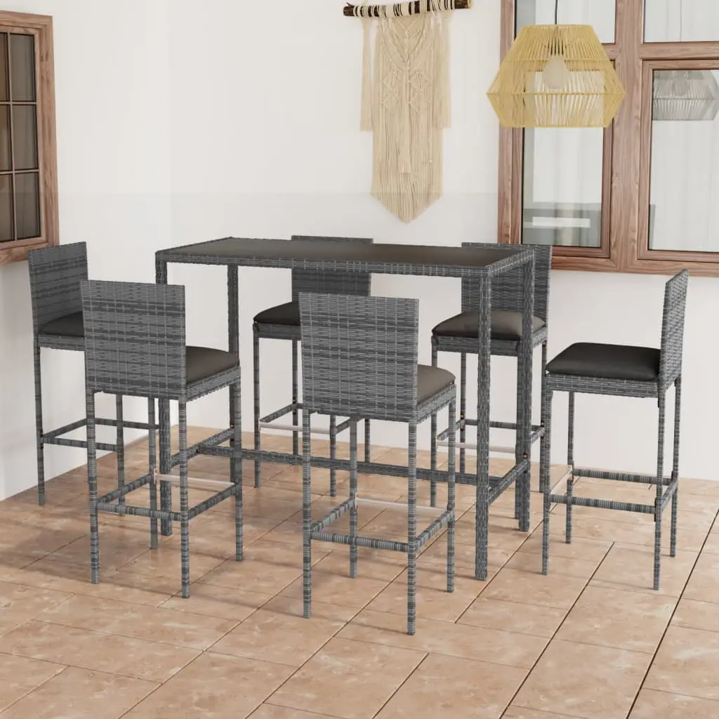 Ensemble de bar de jardin 7 pcs et coussins Résine tressée Gris vidaXL 3064835