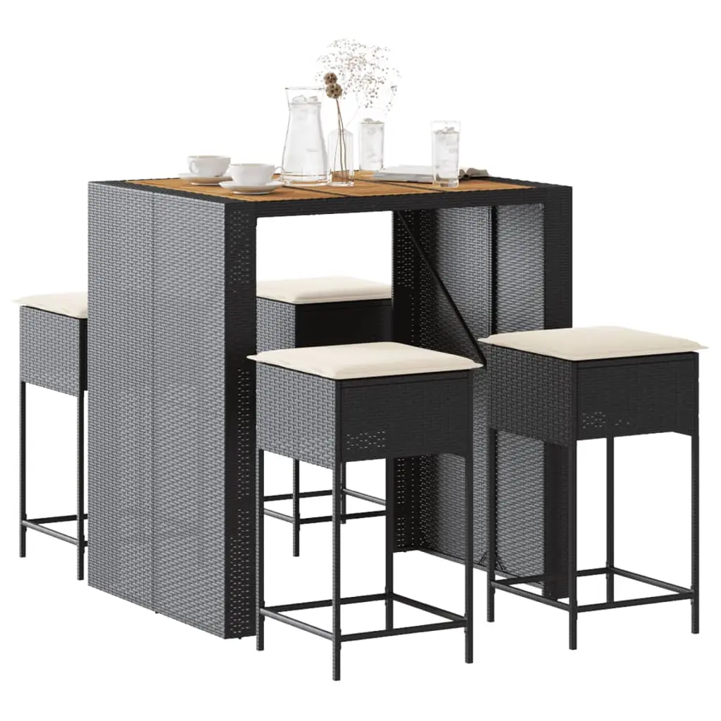Ensemble de bar de jardin 5 pcs avec coussins noir poly rotin vidaXL 3261515