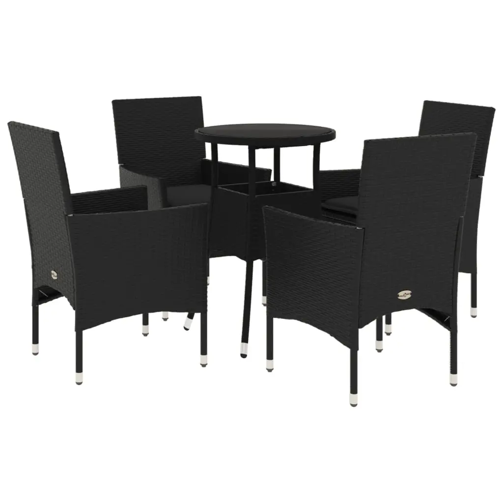Ensemble de 5 pcs table de jardin et chaises avec coussins – mobilier de jardin noir rotin verre-JU2877