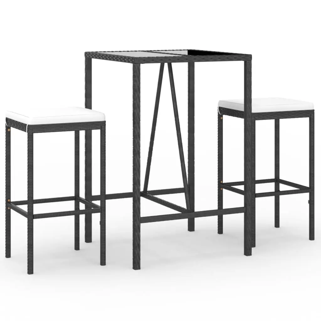 Ensemble de 3 pcs bar de jardin – Mobilier d’extérieur – Mobilier de jardin avec coussins noir poly rotin-JU2248