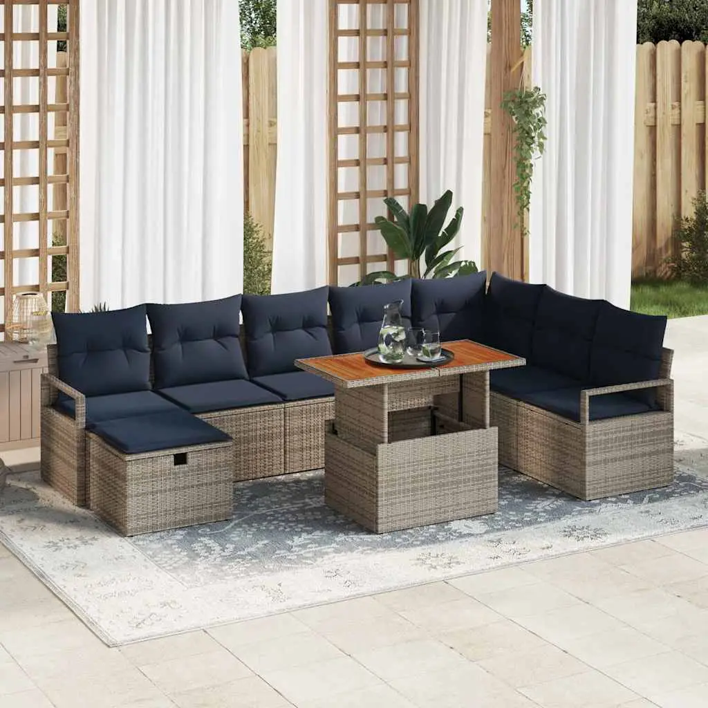 Ensemble de canapé de jardin avec coussin 9 pcs Gris polyrotin vidaXL 3360014