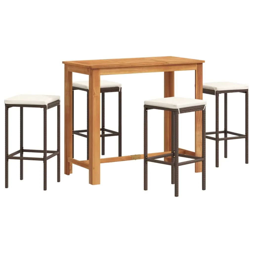 Ensemble de 5 pcs bar de jardin – Mobilier d’extérieur – Mobilier de jardin marron bois massif acacia rotin-JU2250