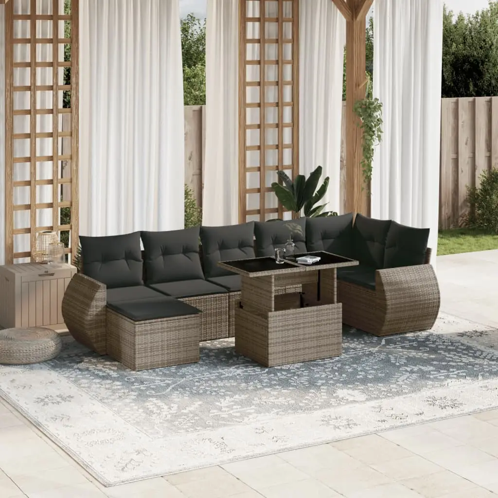 Ensemble de Jardin 8 Pièces et Repose-pied en Résine Tressée Table Relevable Gris – ComfortXL Outdoor Living