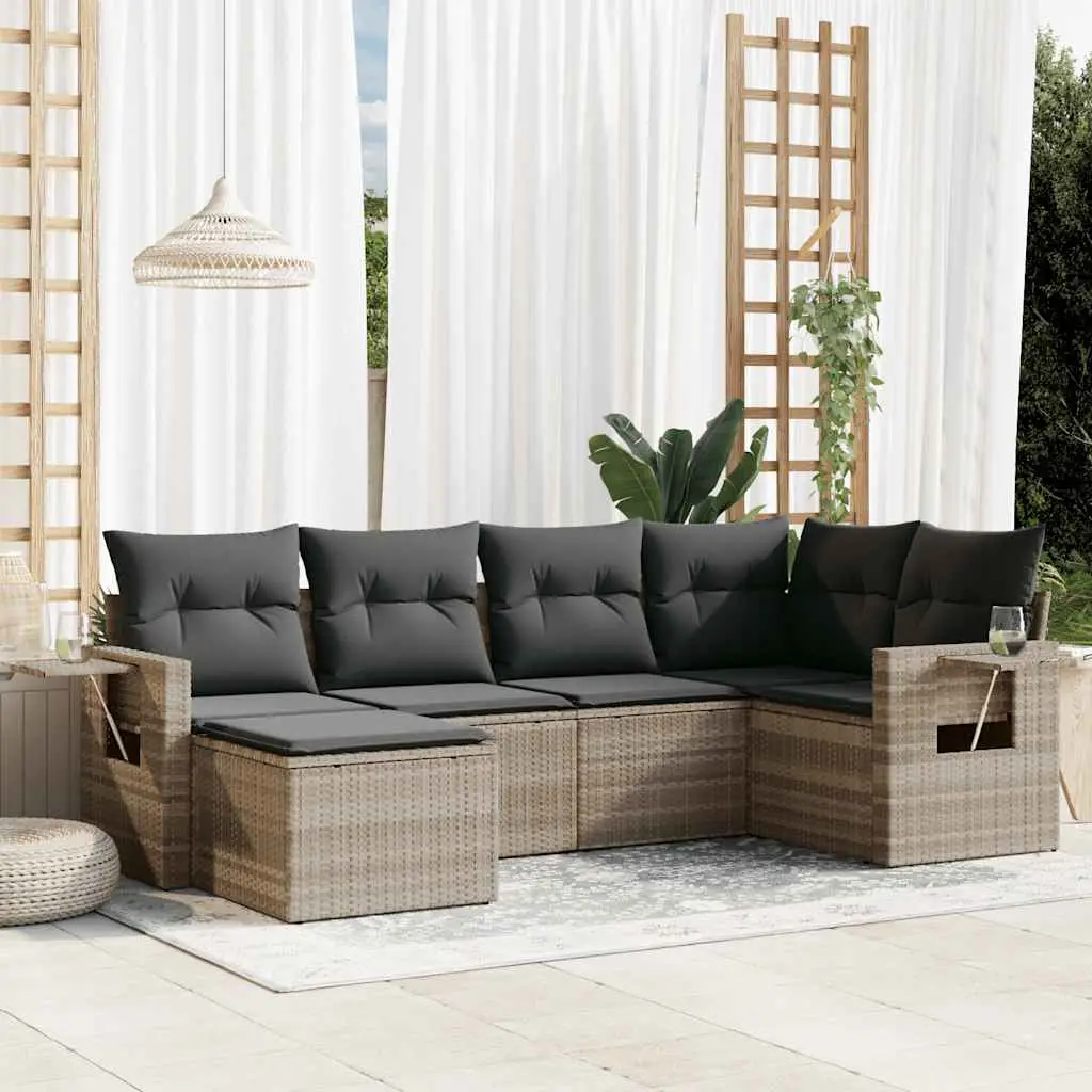Ensemble de Jardin 6 Pièces Modulable Gris Clair avec Repose-Pied et Tablettes Intégrées, Poly Rotin – ComfortXL Outdoor Living