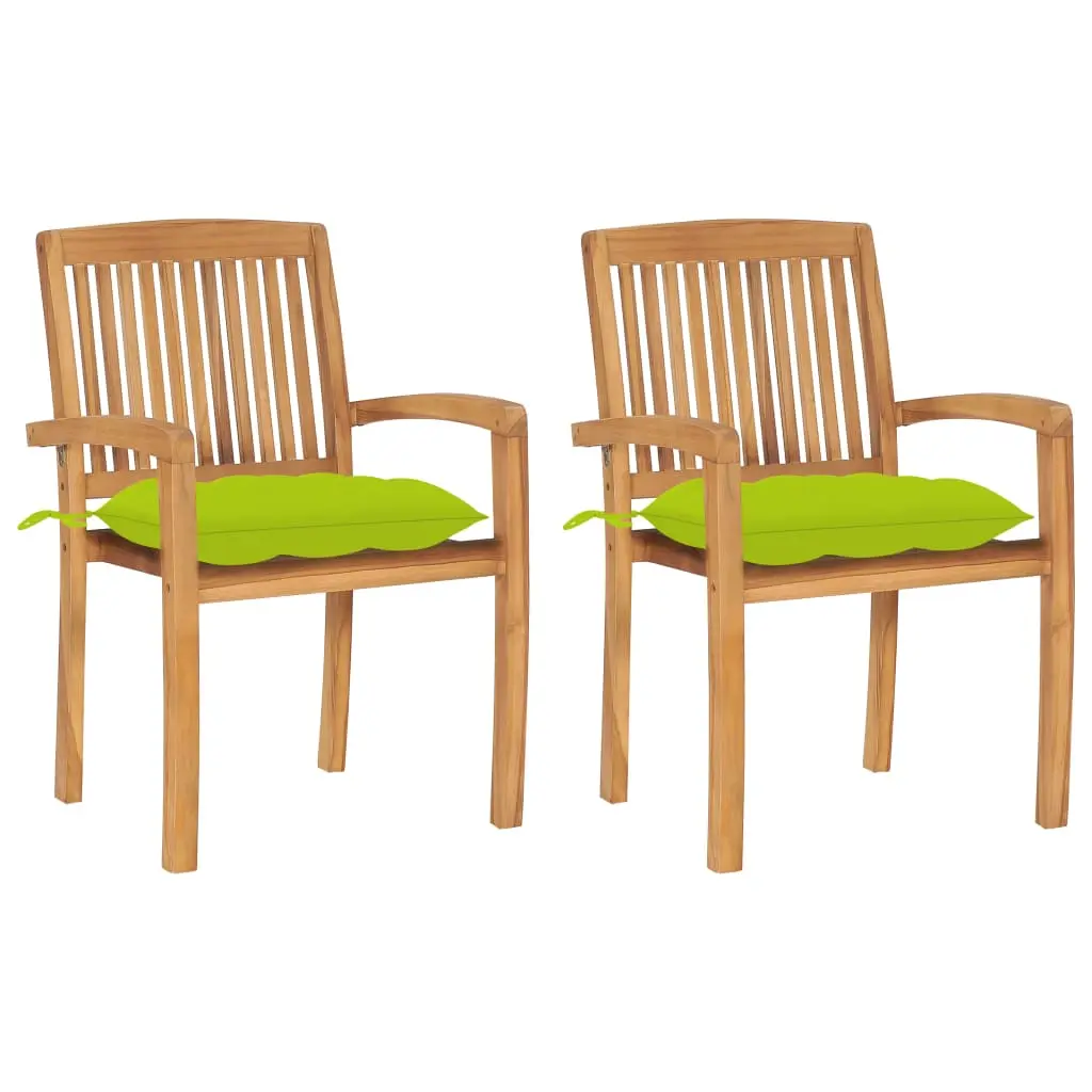 Ensemble de 2 Fauteuils de Jardin Empilables Teck avec Coussins Confort Vert Vif – ComfortXL Outdoor Living