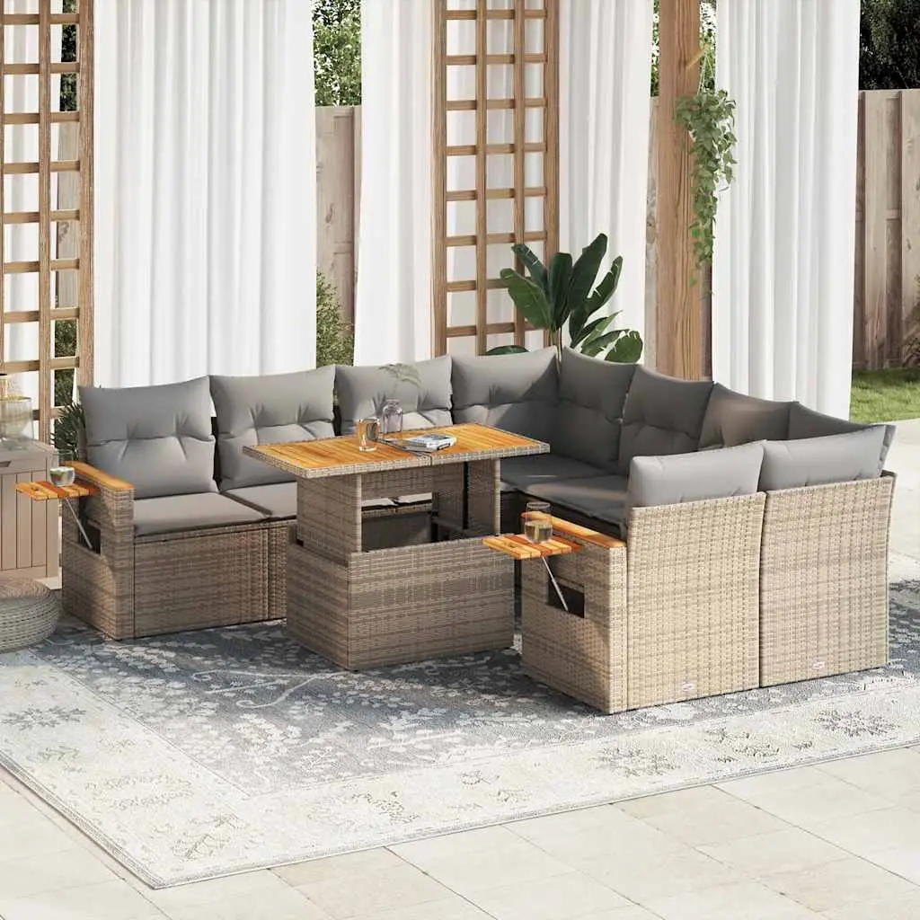 Ensemble Canapé de Jardin 9 Pcs Résine Tressée Modulable avec Coffres et Table Relevable Beige – ComfortXL Outdoor Living