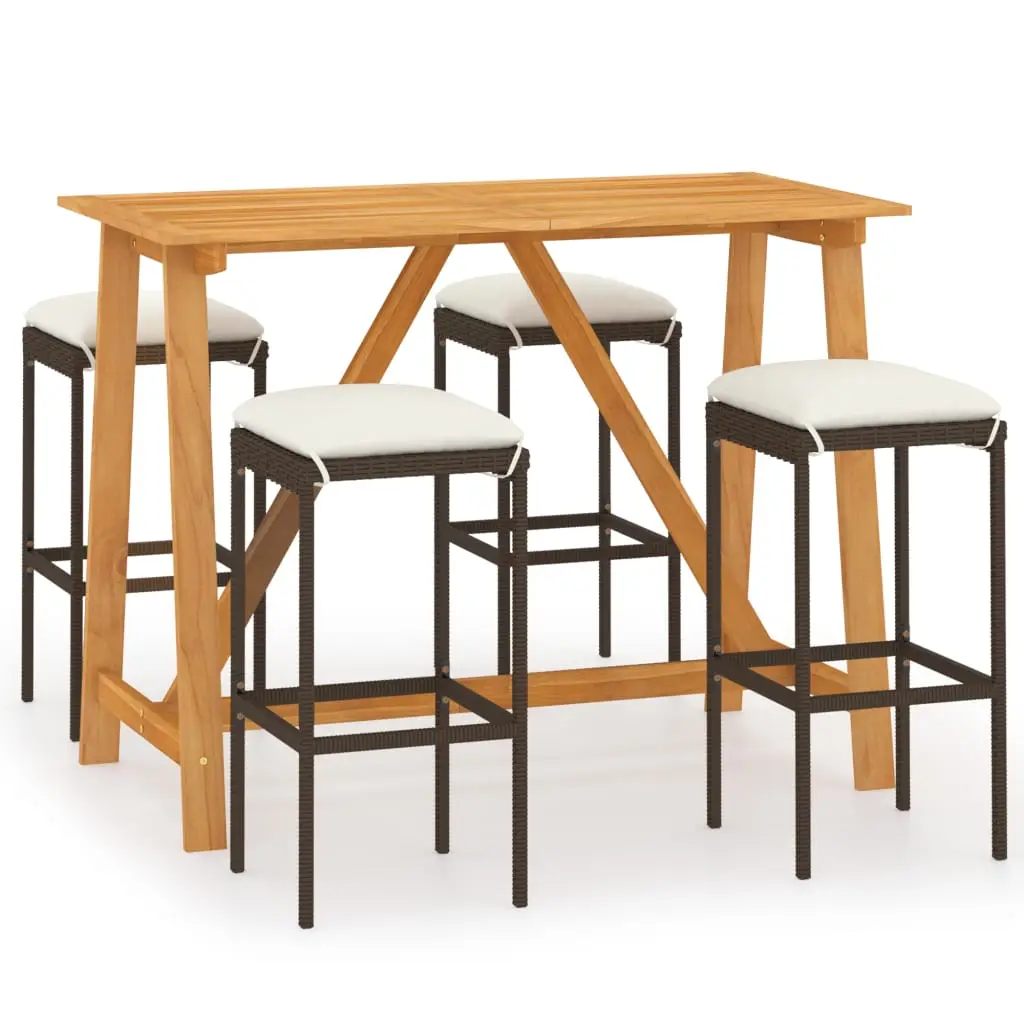 Ensemble de 5 pcs bar de jardin – Mobilier d’extérieur avec coussins Marron-JU2041