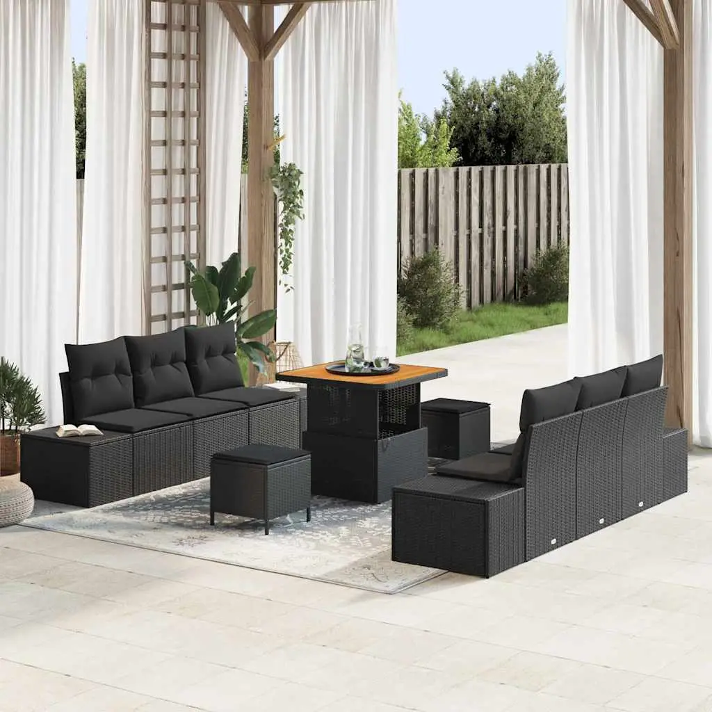Ensemble de canapé de jardin avec coussin 9 pcs Noir polyrotin vidaXL 3362734
