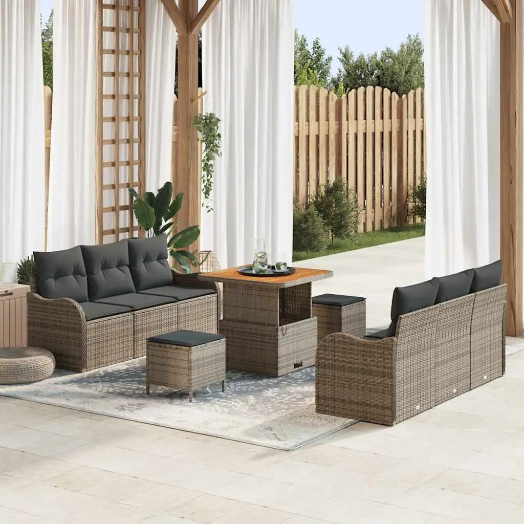 Ensemble de canapé de jardin avec coussin 9 pcs Gris vidaXL 3364168