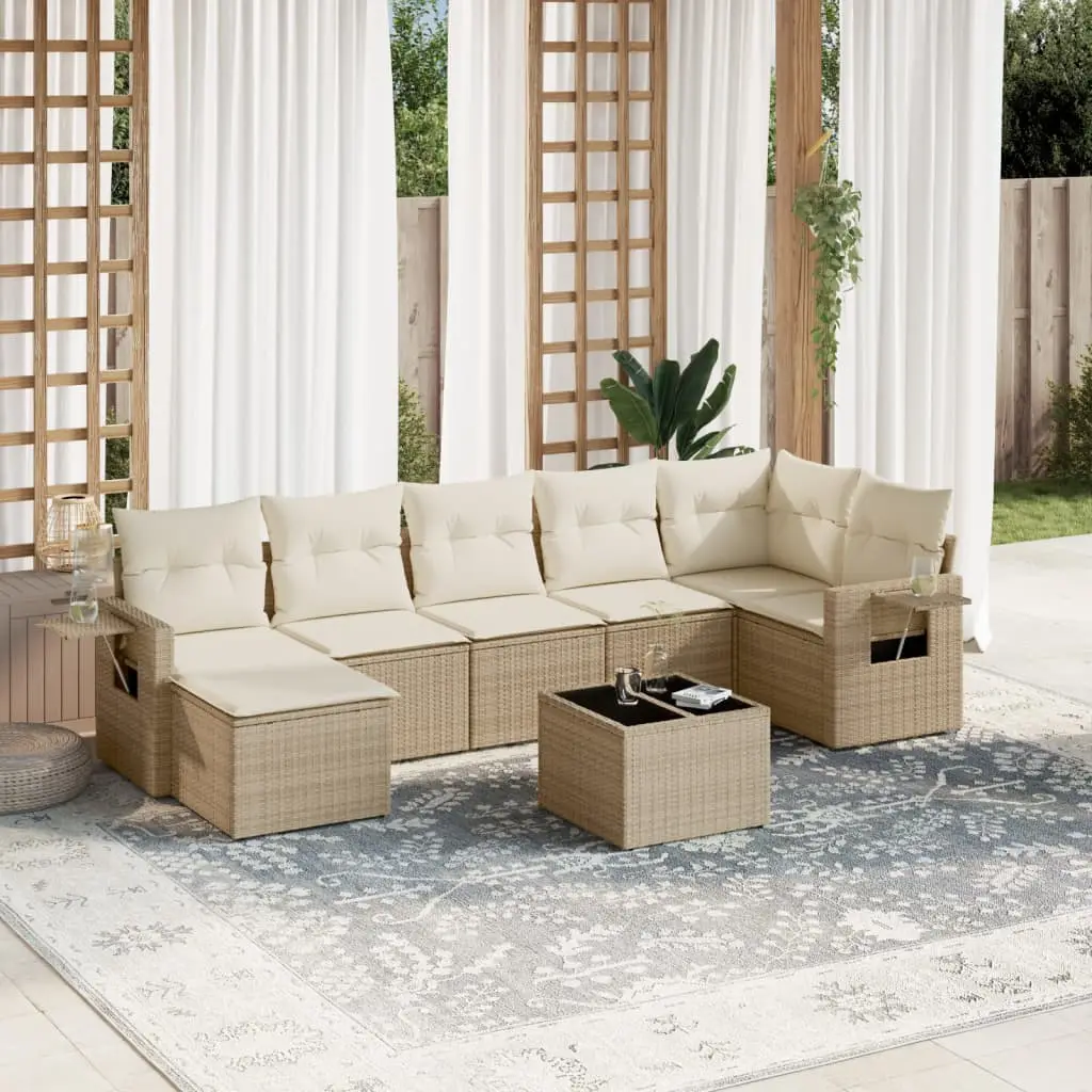 Ensemble de Jardin 8 Places en Poly Rotin Beige, Modulable avec Rangement sous Assise et Table Basse – ComfortXL Outdoor Living