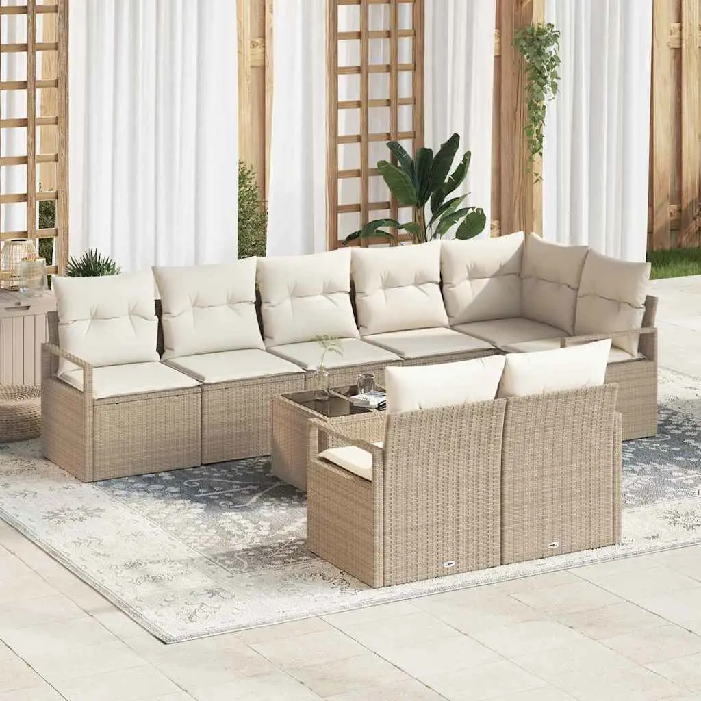Ensemble de Canapés avec coussin 9 pcs Beige polyrotin vidaXL 3346441