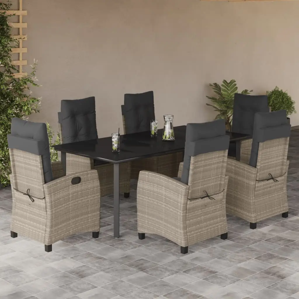 Ensemble de Jardin pour 6 Couverts en Poly Rotin Gris, Chaises Inclinables et Table en Verre 200cm – ComfortXL Outdoor Living
