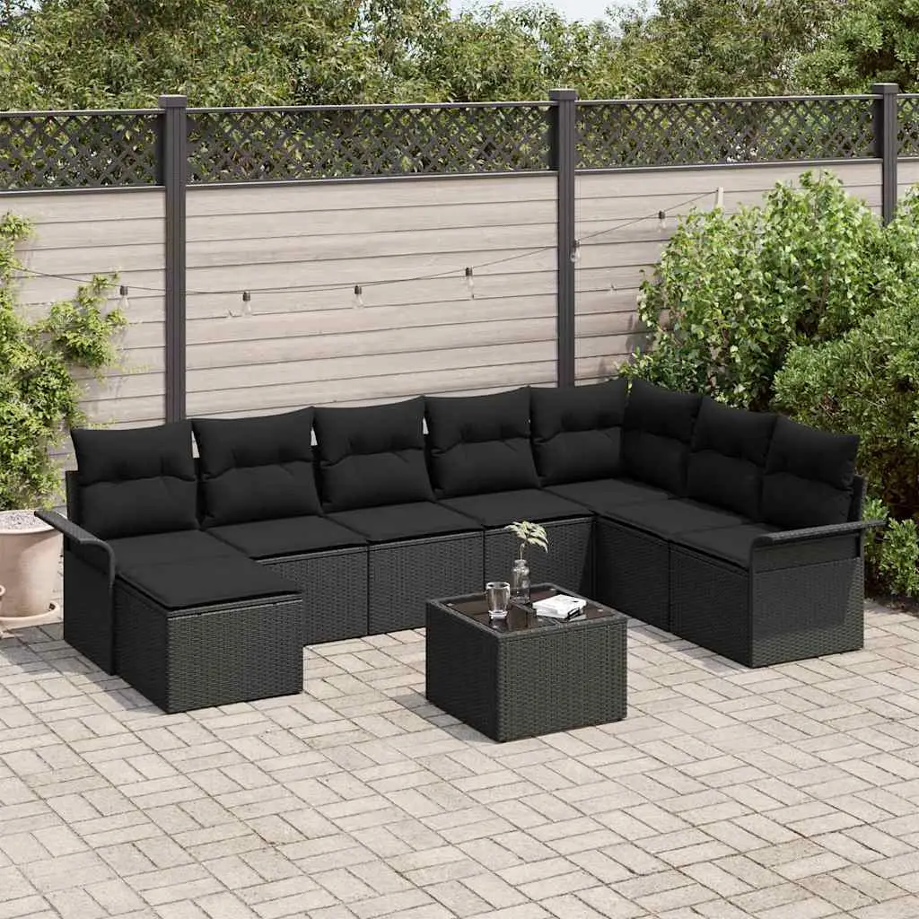 Ensemble de canapé de jardin avec coussin 9 pcs Noir polyrotin vidaXL 3345493