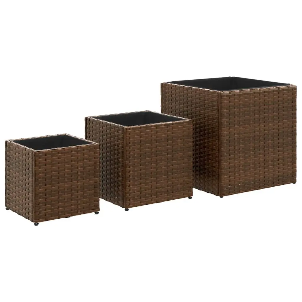 Ensemble de 3 pcs Jardinières – Bacs à fleurs – Pots de fleurs marron résine tressée