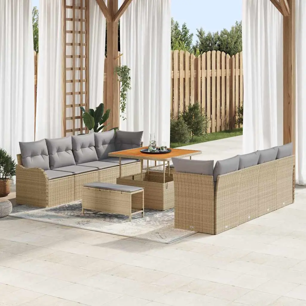 Ensemble Canapé Terrasse 11 pcs Poly Rotin et Acier avec Coussins Beige – ComfortXL Outdoor Living
