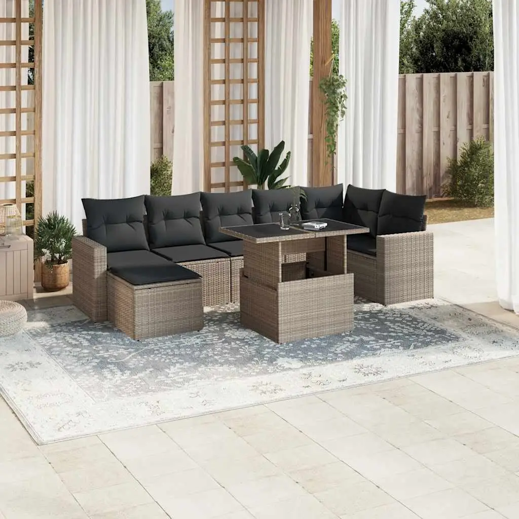Ensemble de jardin 8 places résine tressée table relevable et pouf gris clair – ComfortXL Outdoor Living