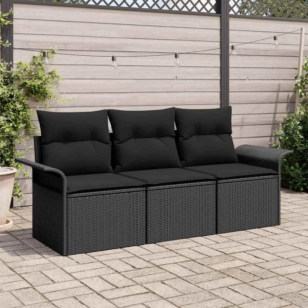 Ensemble de Canapés avec coussin 3 pcs Noir polyrotin vidaXL 3345223