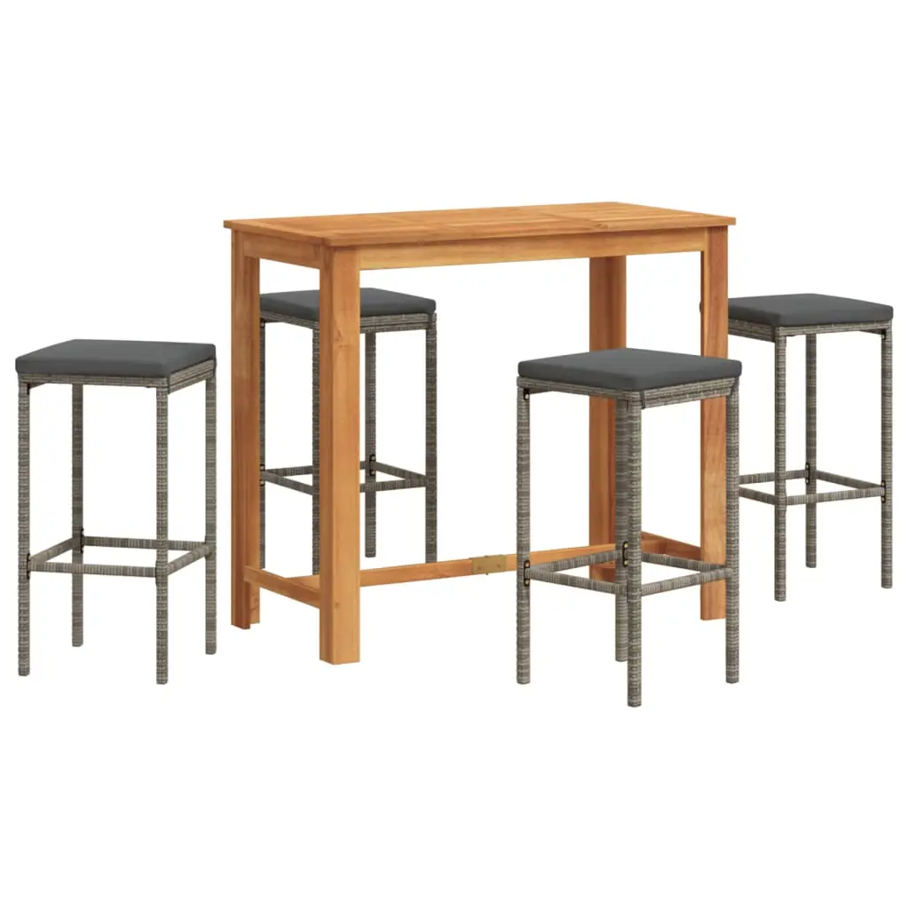 Ensemble de 5 pcs bar de jardin – Mobilier d’extérieur – Mobilier de jardin gris bois massif acacia rotin-JU2119