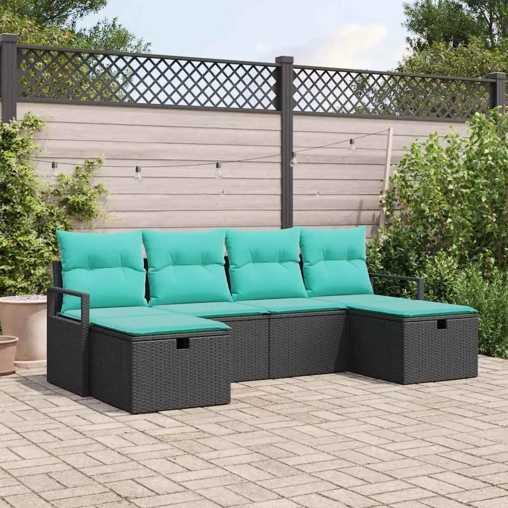 Ensemble de Canapés 6 pcs Noir et turquoise polyrotin vidaXL 3359225