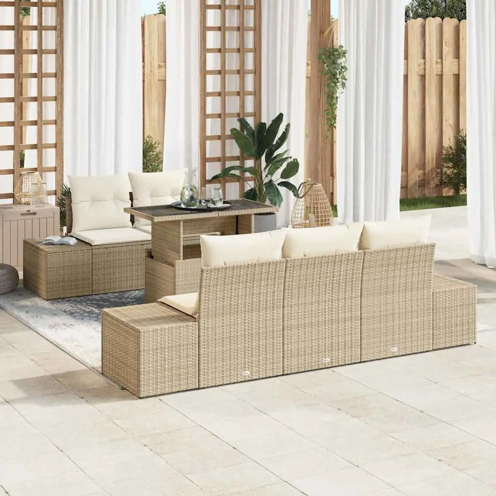 Ensemble de Canapés avec coussin 6 pcs Beige et crème polyrotin vidaXL 3349097