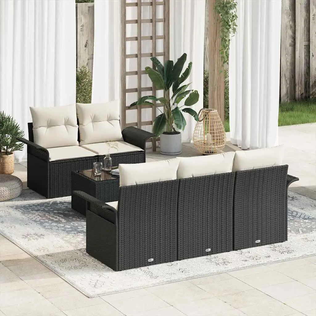 Ensemble de Canapés avec coussin 6 pcs Noir polyrotin vidaXL 3345237