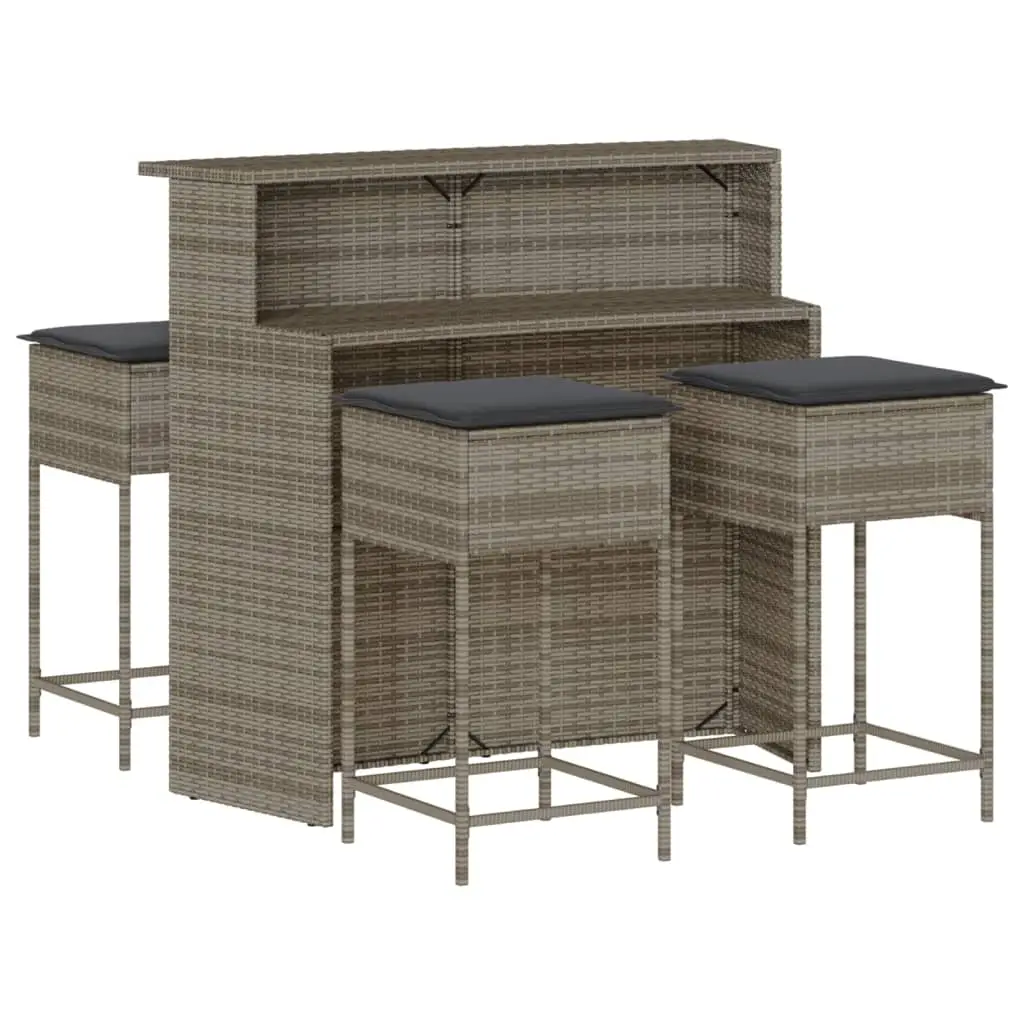 Ensemble de 5 pcs bar de jardin – Mobilier d’extérieur – Mobilier de jardin avec coussins gris poly rotin-JU2257