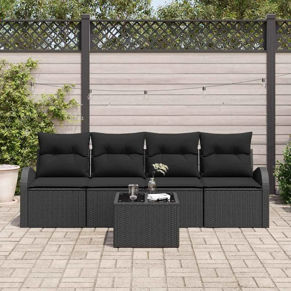 Ensemble de canapé de jardin avec stockage 5 pcs Noir polyrotin vidaXL 3354582